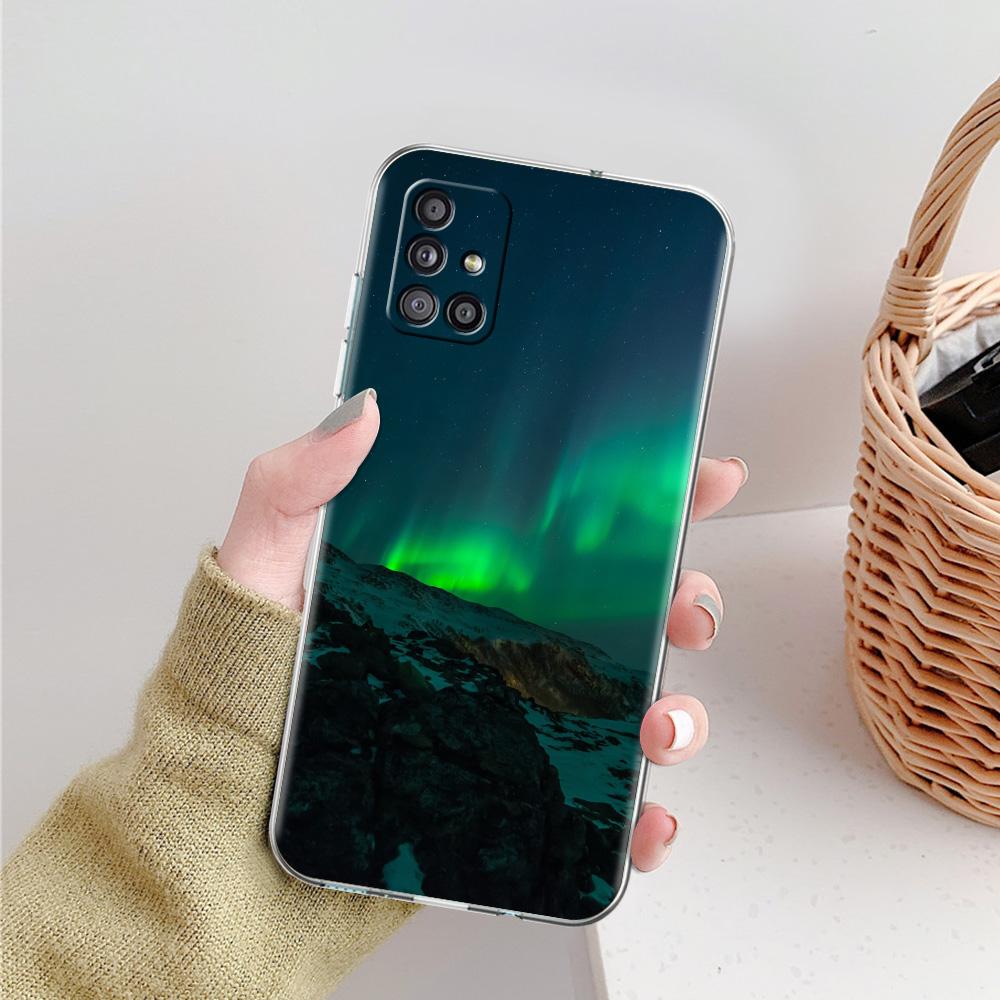 Kryt na telefon Aurora Borealis Pro Samsung Galaxy A51 A71 A21S A12 A11 A31 A41 A52 A32 5G A72 A01 A02S Měkký silikonový průhledný kryt