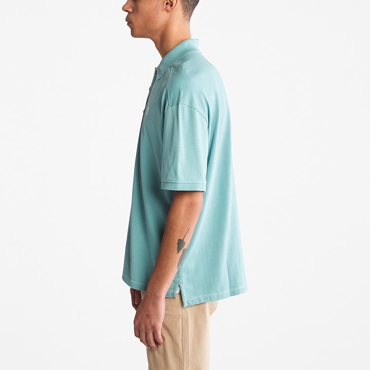 Timberland Solid Color Contrast Stitch Casual Short Sleeve Polo Shirt Men tops Mineral-Blue A2FYZ-G99