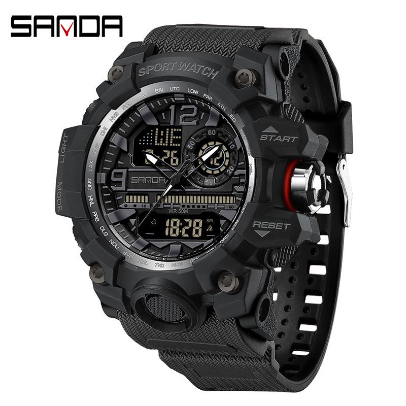 SANDA Women's Trendy LED Dual Display Waterproof Watch with Hourly Chime