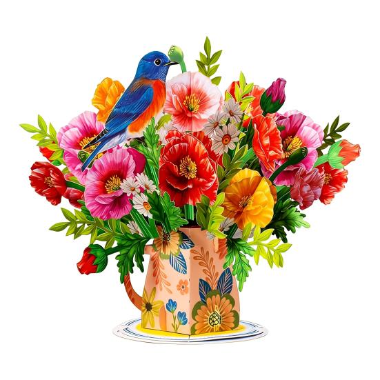 

Висувна валентинка з польовими квітами 3D букет паперових квітів Вітальна листівка Складана Романтичні квіткові листівки E