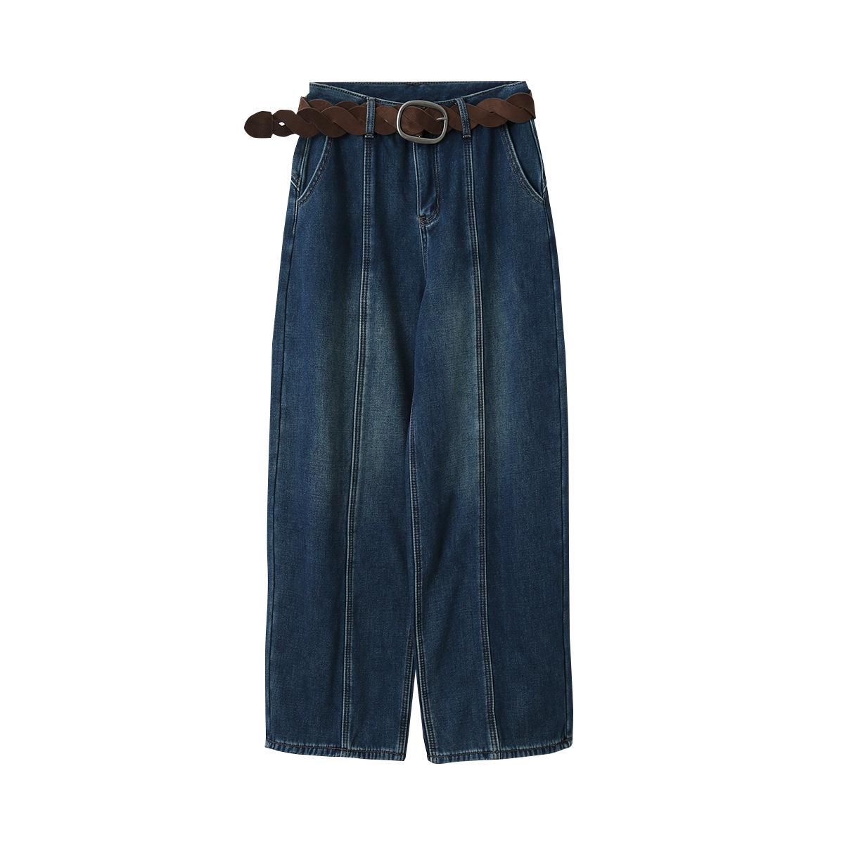 Oufan High-Waist Velvet Banana Leg Jeans - Women s Winter Loose Wide-Leg Pants S