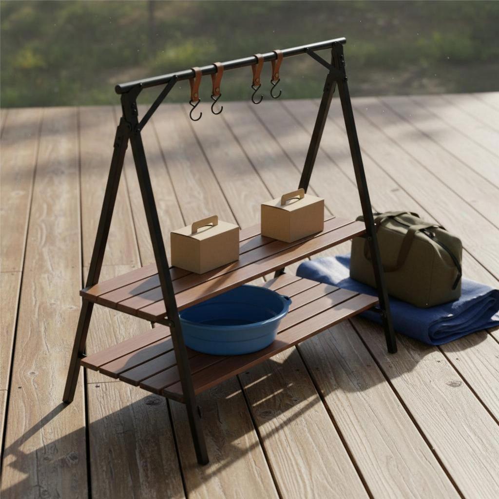 Foldable Tripod Hanging Rack Quick Assembly Storage Shelf for Picnic