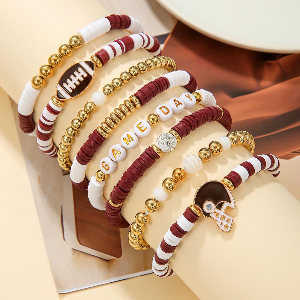 European and American football bracelet set, sports letter bracelet, oil drip alloy pendant jewelry