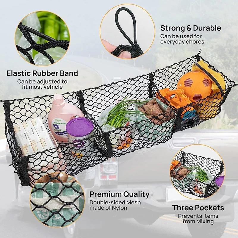 3Pocket Car Net Storage Net Three Post Luggage Net For Car Luggage And Accessories Organization Tool Truck Accessories
