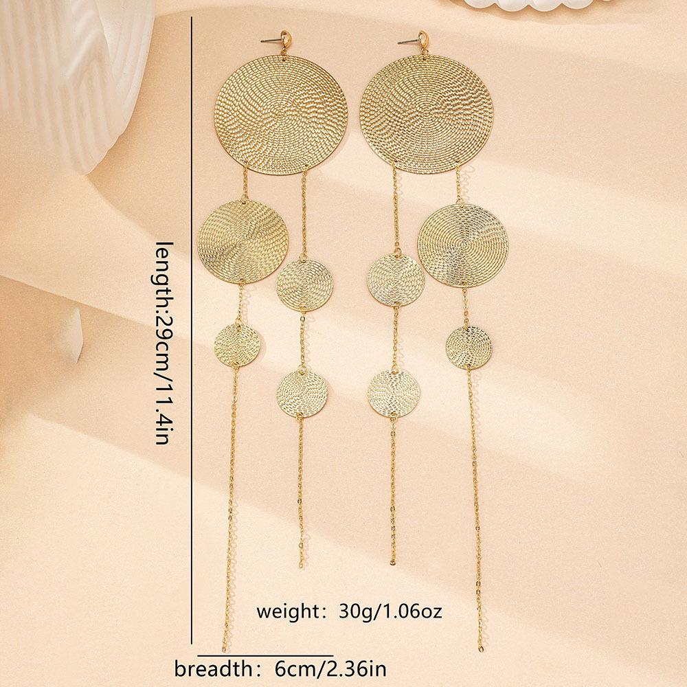 

Trendy Size Disc Long Fringed Stud Earrings Retro Exaggerated Sexy Earrings Ear Jewelry