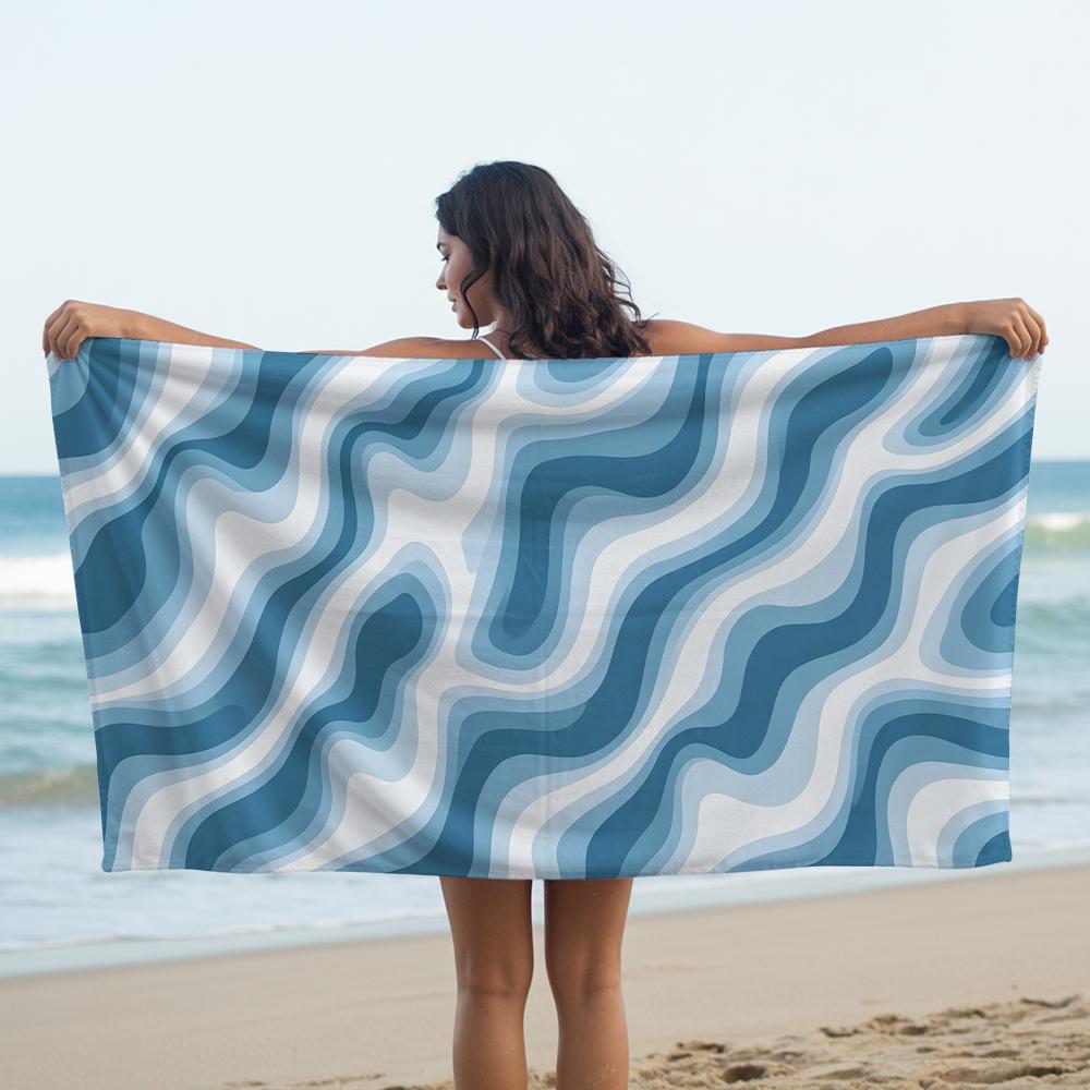 Blue Wave Marble Cartoon Anime Beach Towel Microfiber Quick Dry Super Absorbent Soft Bath Towel for Kids Adults Travel
