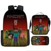 Minecraft Cartoon Print Backpack Set 3-Piece Student School Bag Water-Resistant Large Capacity Unisex