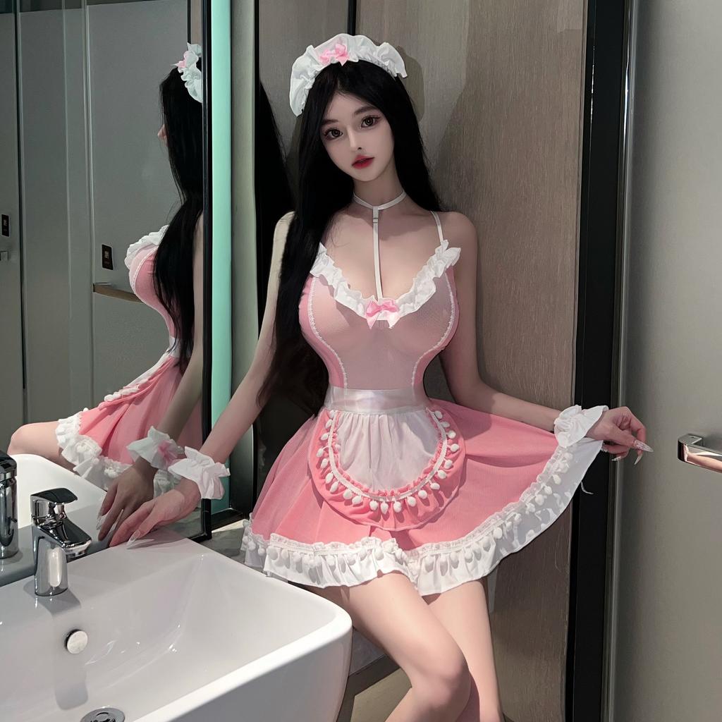 Sex lingerie sexy pink cute maid couple bed cosplay maid