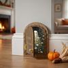 Durable Wooden Halloween Art Cute Ghost Door Ornaments, Vintage Miniature Decoration, Portable Entryway Decor 3 Layer Openable Arch for Wall Bookshelf