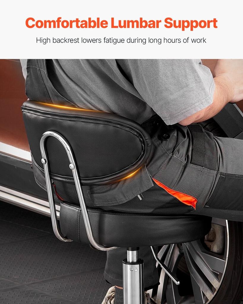 Shop Stool Adjustable Garage Seat 300 Lbs Load with Backrest & Wheels