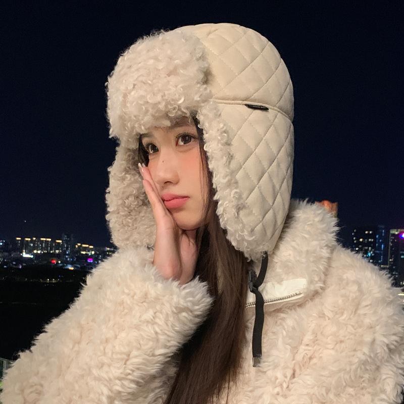 Autumn and Winter Hat Women's Bag Head Hat Fleece Thermal Hat Windproof Ear Protection Lei Feng Hat
