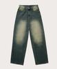 Akeusi Loose Washed Balloon Fit Wide Denim Pants Unisex (Yellow-Blue)