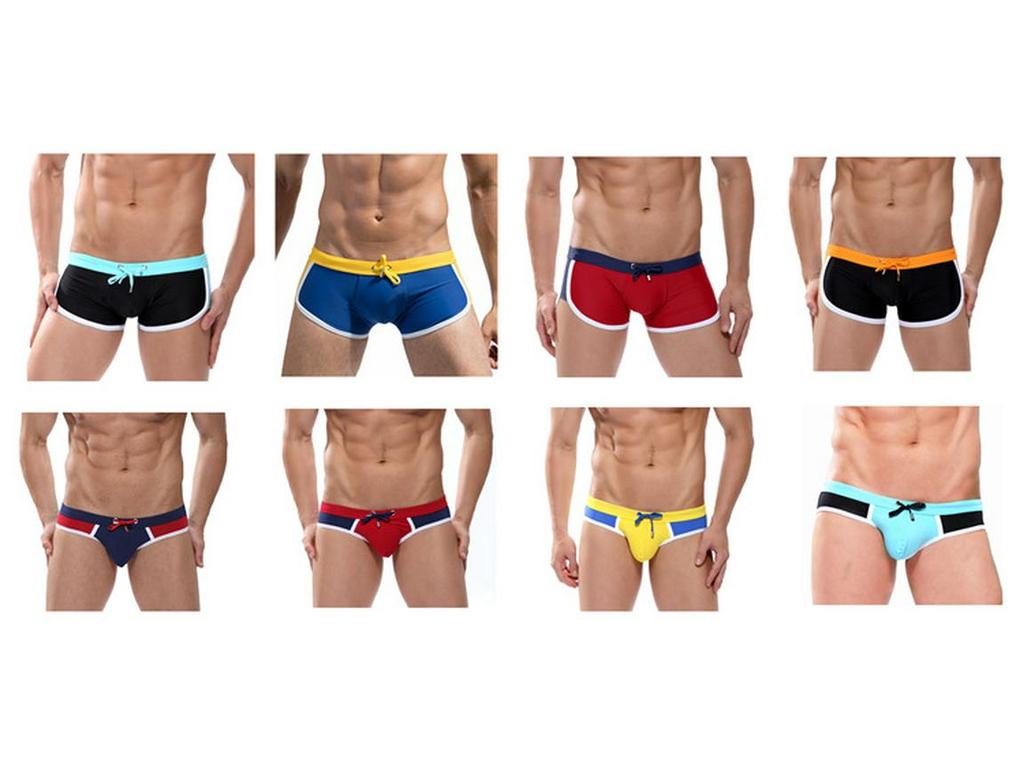 Men's Quick-Dry Color Block Swim Trunks, Drawstring, Plus Size Available.