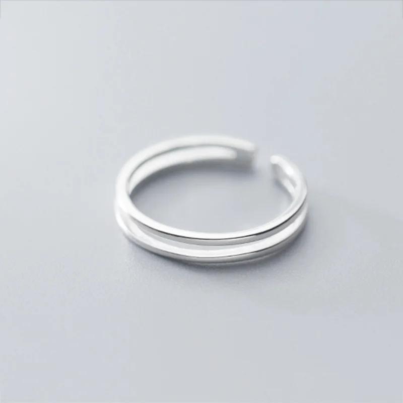 

PONYKISS S Sterling Silver Double Layer Adjustable Opening Ring for Unisex Fine Accessory Party Minimlist Gift resizable