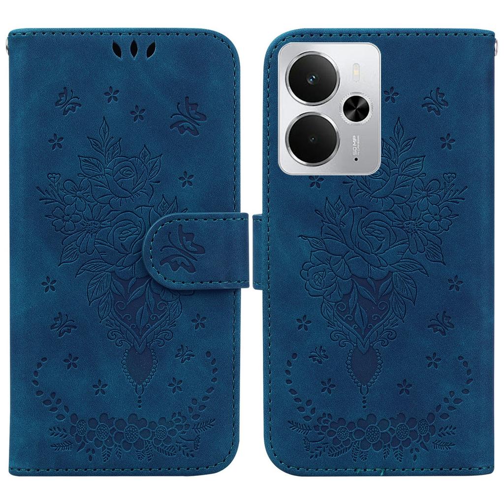 For Realme 14 5G Case PU Leather Wallet Phone Cover Butterfly Flower Imprint