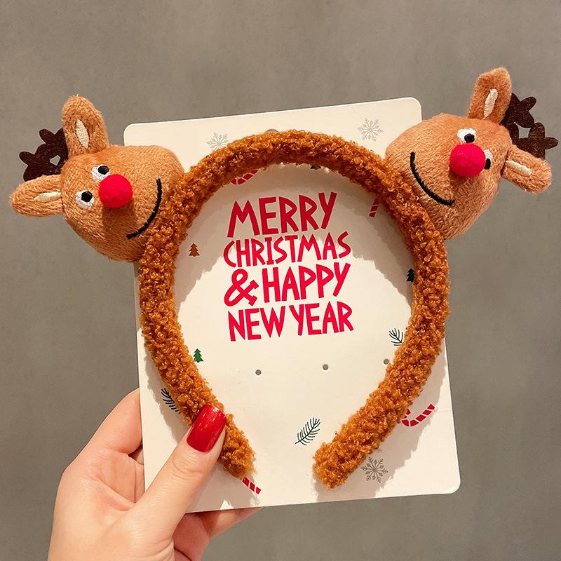 Christmas gift plush reindeer headband cute Santa Claus headband children's holiday performance hair accessories decoration