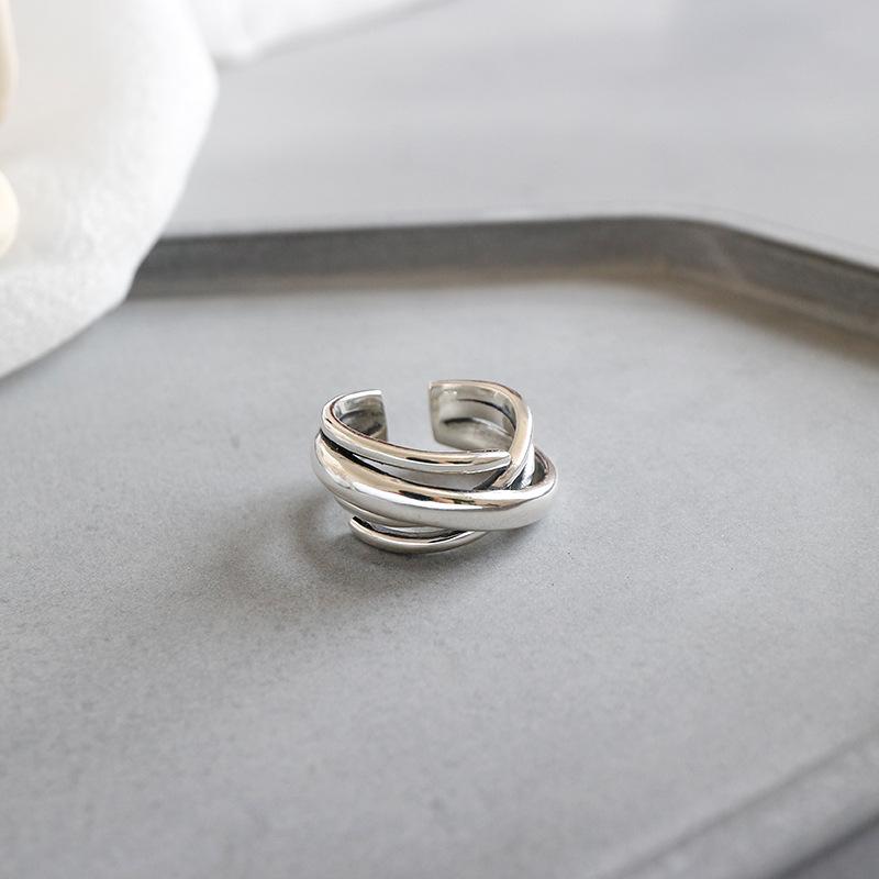 Silver Color Vintage Engagement Ring Irregularly Geometric Winding Jewelry For Women Couple Size 17mm Adjustable