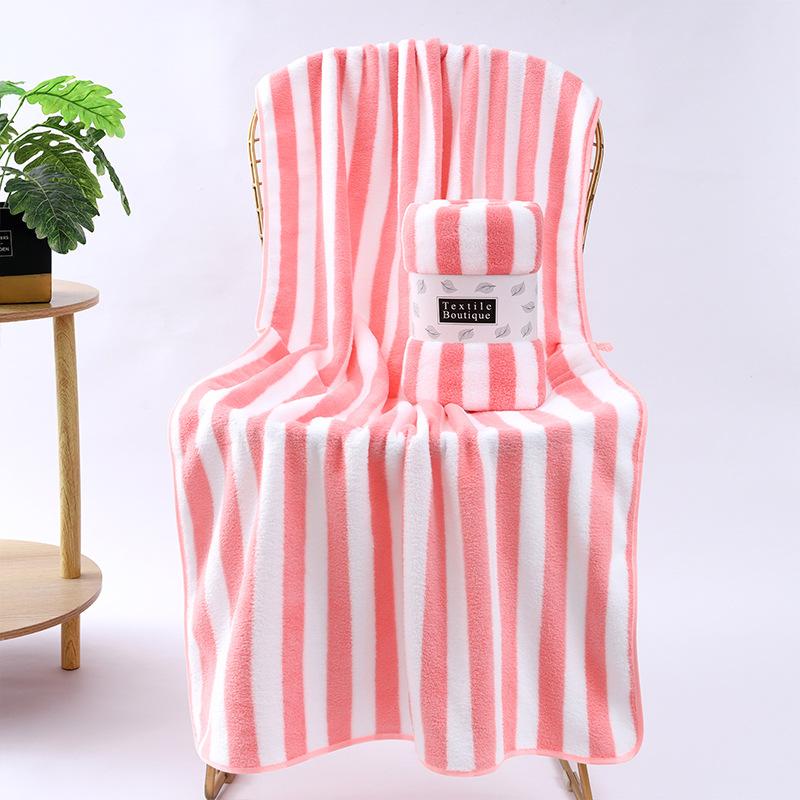 Quick-drying pineapple grid coral fleece bath towel cationic striped beach towel thickened absorbent large towel