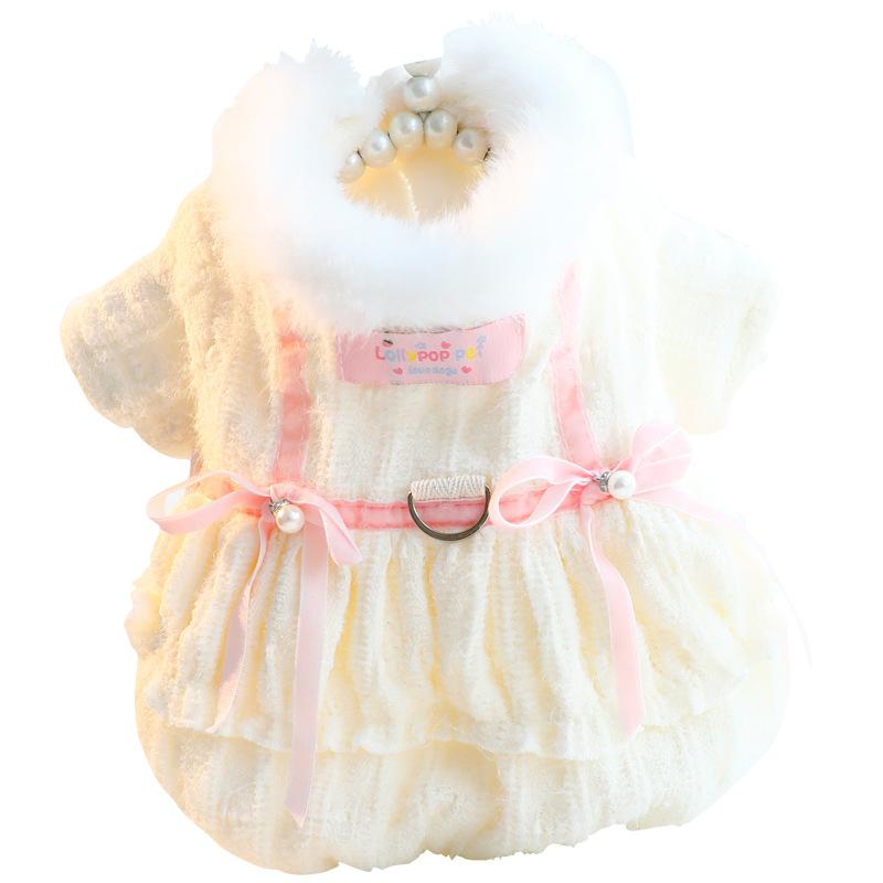 Dog Clothes Autumn and Winter Clothing Thick Cat Princess Dress Soft Fluff Can Be Towed Small Dog Teddy Pet Supplies