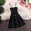 Knitted Contrast color Sexy V Neck Spaghetti Strap Summer Mini Dress Women Casual Party Yellow Black Sweater Dresses