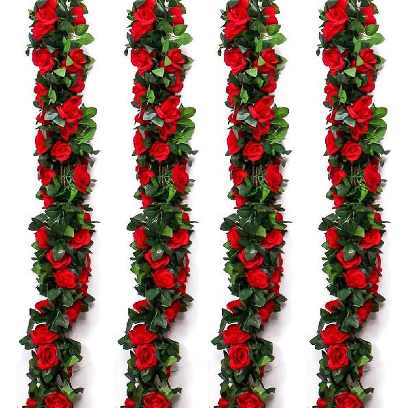 

Musdoney 4 шт. 32,2 фута Искусственная гирлянда из роз, цветов, растений, Подвесная роза, Плющ, Дом, Отель, Офис, Свадебная вечеринка, Сад, Декор для рукоделия красный