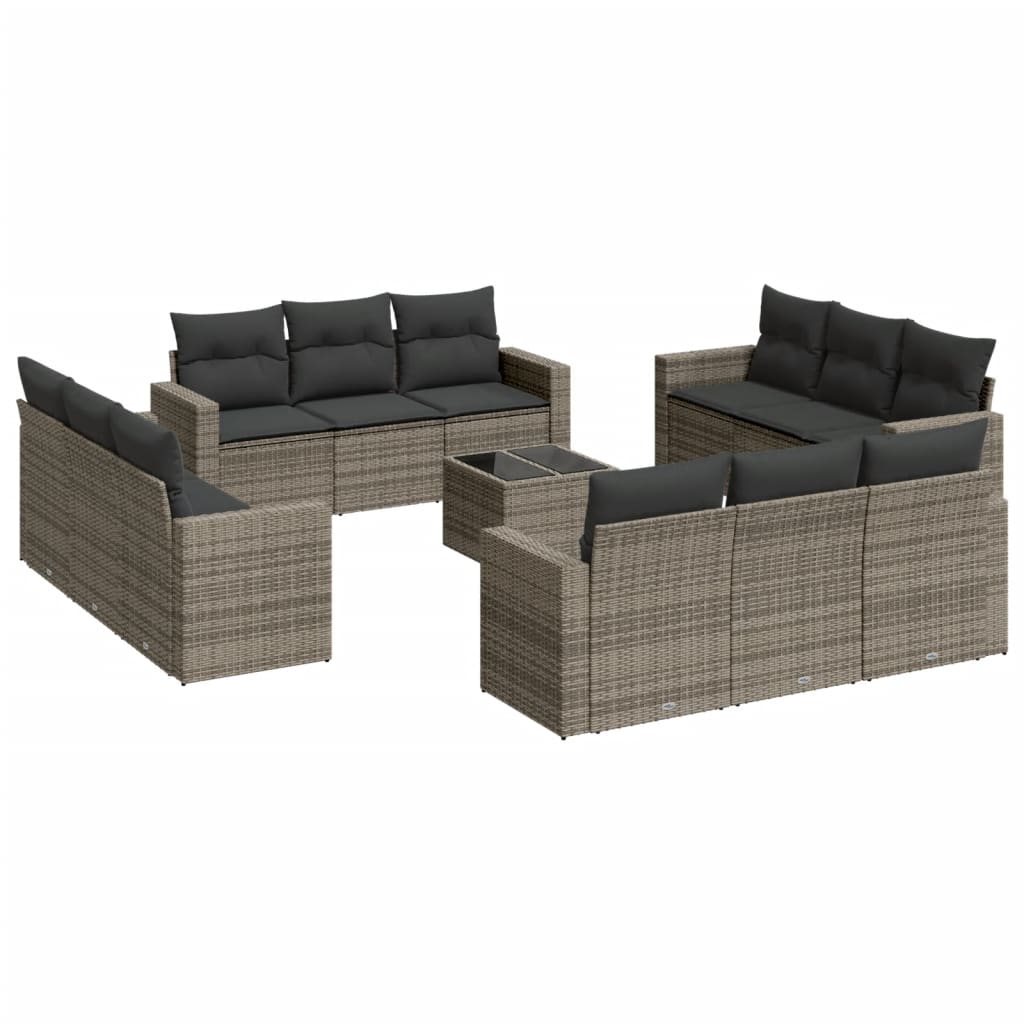 Vidaxl 13-Cz. Garden Furniture Set With Cushions, Grey, Poly Rattan