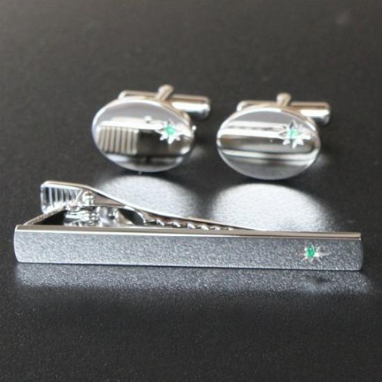 Kamakura Cufflinks Workshop May Birthstone Emerald Cufflinks Tie Pin Set jset001-a-5