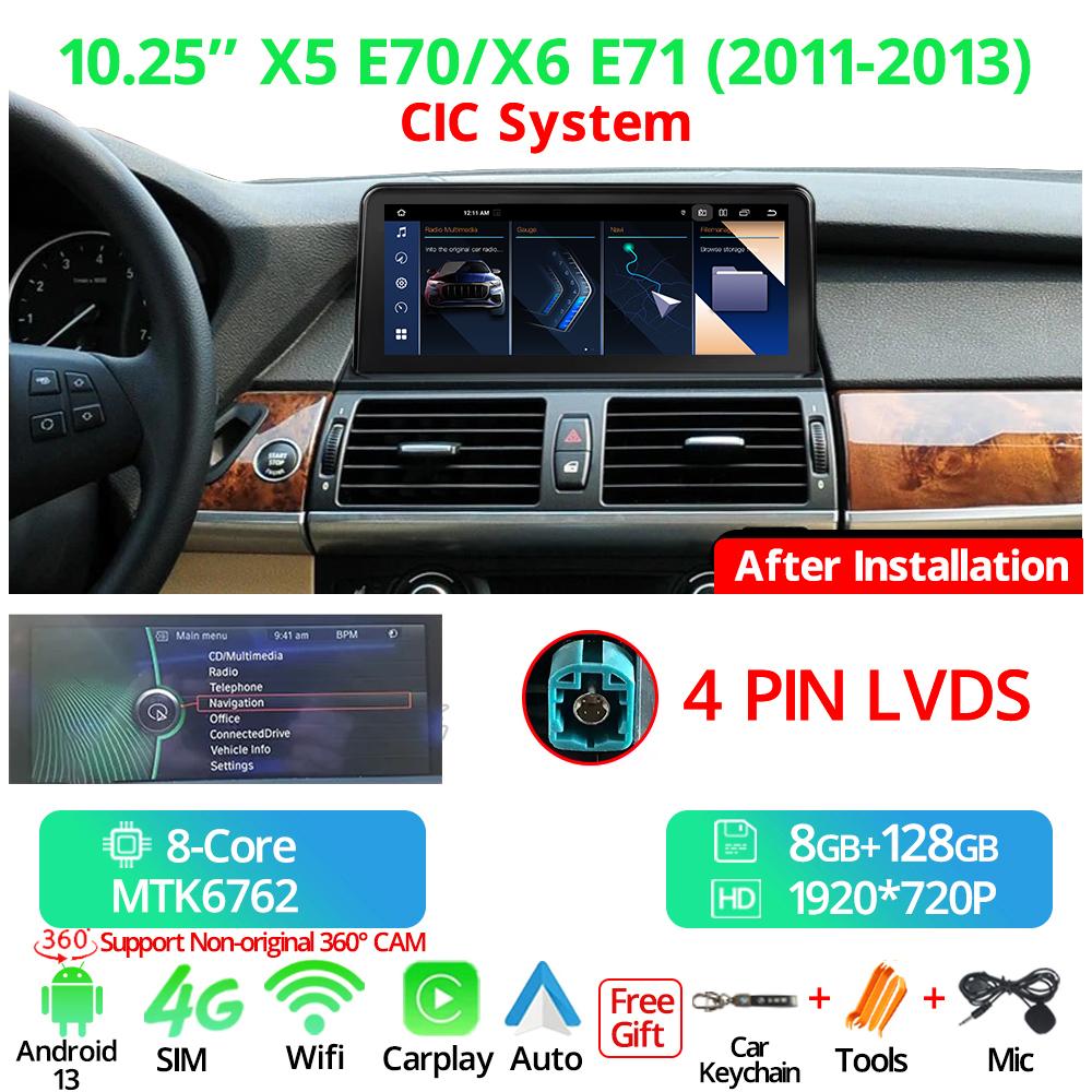 10.25" Wireless Carplay Car Radio For BMW X5 E70 X6 E71 LHD 2008-2013 CCC CIC System Android 13 GPS Multimedia  Player FM BT