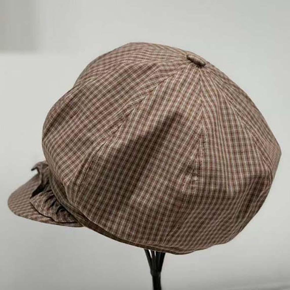 Solid Color Fine Plaid Beret Korean Style Spring Painter Cap Casual Ruffle Octagonal Hat Ladies