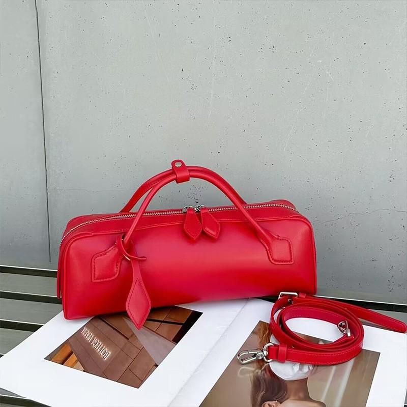 Genuine Leather French Stick Bag Women's Crossbody Fashionable Short Top-layer Cowhide Commuter Street