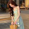 French Seaside Vacation Wind Floral Suspender Dress Children's Summer New Beautiful Beautiful and Beautiful Long Dress