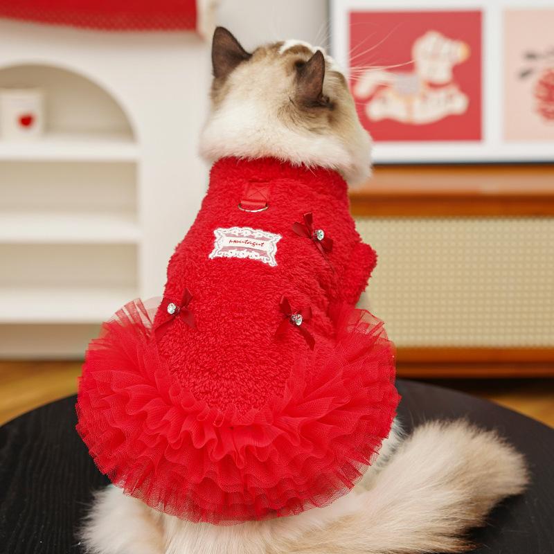 Neujahr, Herbst-Winter Fleece-Gepolstert Haustier Hund und Katze Prinzessin Kleid Kleidung Ohne Fell Teddybär
