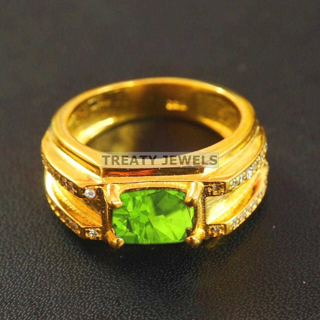 Peridot Oval Cut With 925 Sterling Silver Gold Plated Ring For Men's #B450 JL375683863215