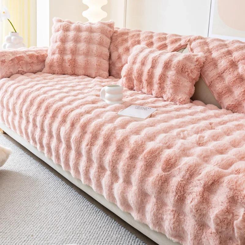Winter Thick Plush Sofa Cushion New  Cream Style Light Luxury Non Slip Cushion Universal Sofa Couch Cover Cloth Pillowcase