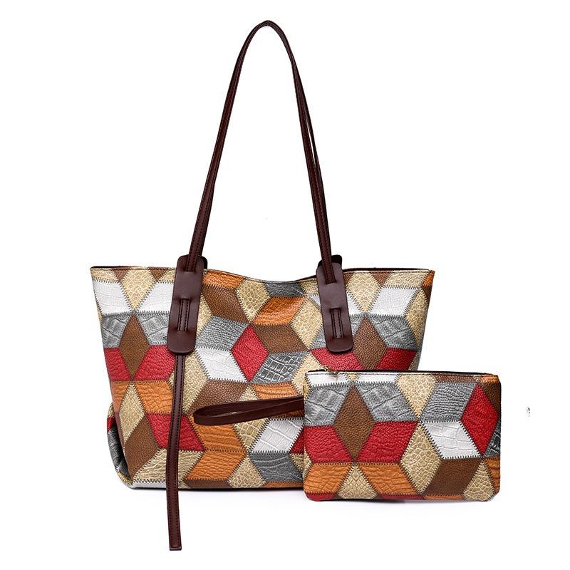 Women's bag street trend splicing leather large-capacity portable shoulder oblique span child and mother bag splicing design