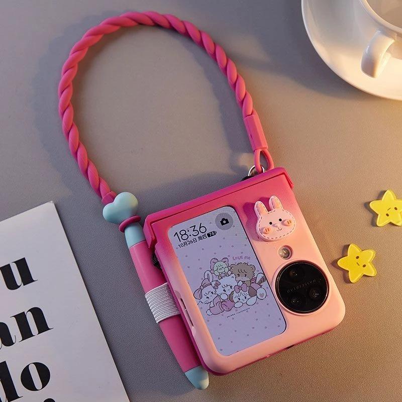 Urocze etui typu flip na telefon Oppo find n2 flip funda para Oppo find n3 flip Etui ze stylusem i smyczą