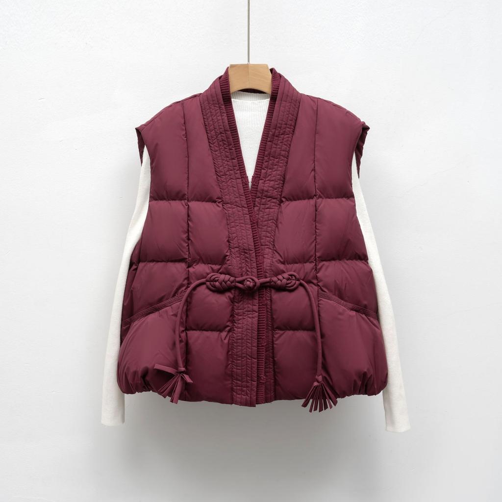 Down Vest New National Standard 90 Down Casual Autumn and Winter Light and Simple Solid Color V-neck Loose Coat