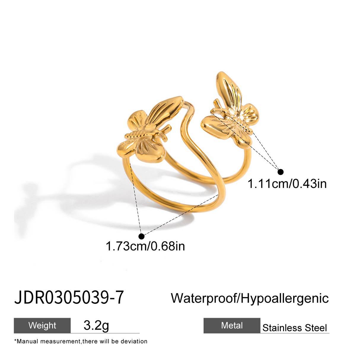 Милый и романтичный дизайн минималистичного кольца-бабочки из 18-каратного золота с двойной линией