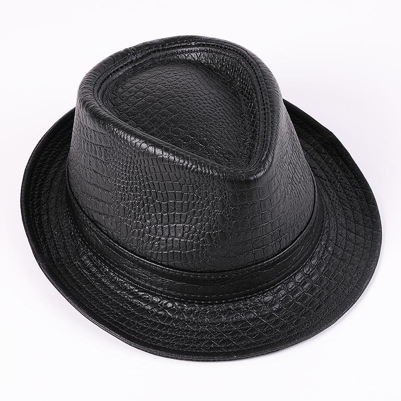 Men's Cowhide Fedora Hat - Autumn/Winter Retro Leather Gentleman's Jazz Cap for Middle-Aged & Elderly