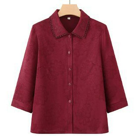 

Stylish Spring/Autumn Shirt for Middle-Aged & Elderly Women: Perfect for 60s-70s Mothers & Grandmas 2XL (Recommended 105-120 jin) красный
