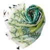 Tourist Sunscreen Shawl Bohemian Green Geometric Vacation Photography Cotton And Hemp Texture Scarf With Silver Thread