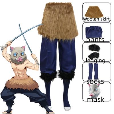 Comic Anime Demon Slayer Kimetsu No Yaiba Hashibira Inosuke Cosplay Pig Silicone Mask Black Socks Costume New