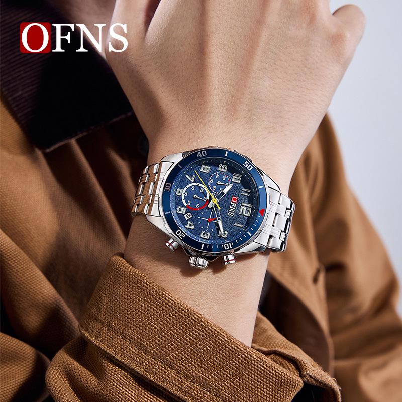 Ofns Luxury Quartz Watch: Luminous, Rotating Bezel, Waterproof & Single Calendar - Men's Business Wristwatch.