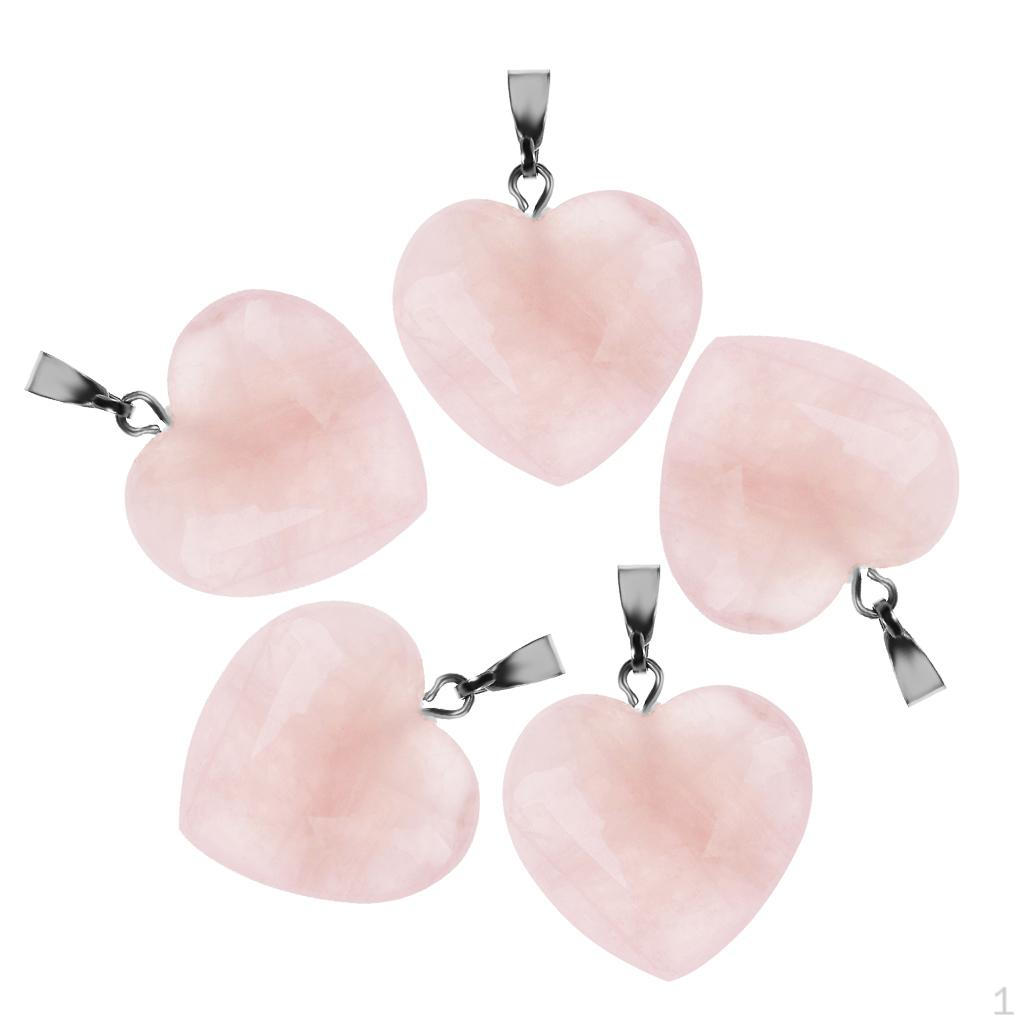 

5 Pieces Pendant Jewelry Charm Necklaces Gemstone Heart Crystal рожевий