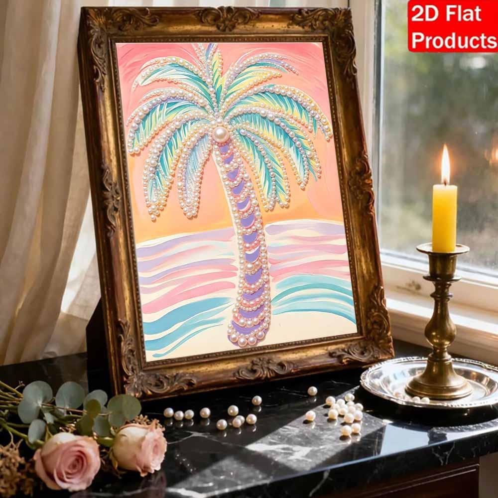 30x40cm Coconut Tree Pearl Painting Kit Frameless DIY Pearl Diamond Art for Adults & Beginners Handmade Gem Art Home Wall Decor & Gift Idea