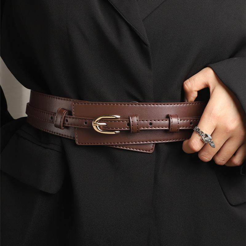 One-piece women's black dual-use wide belt new style with dress coat detachable belt