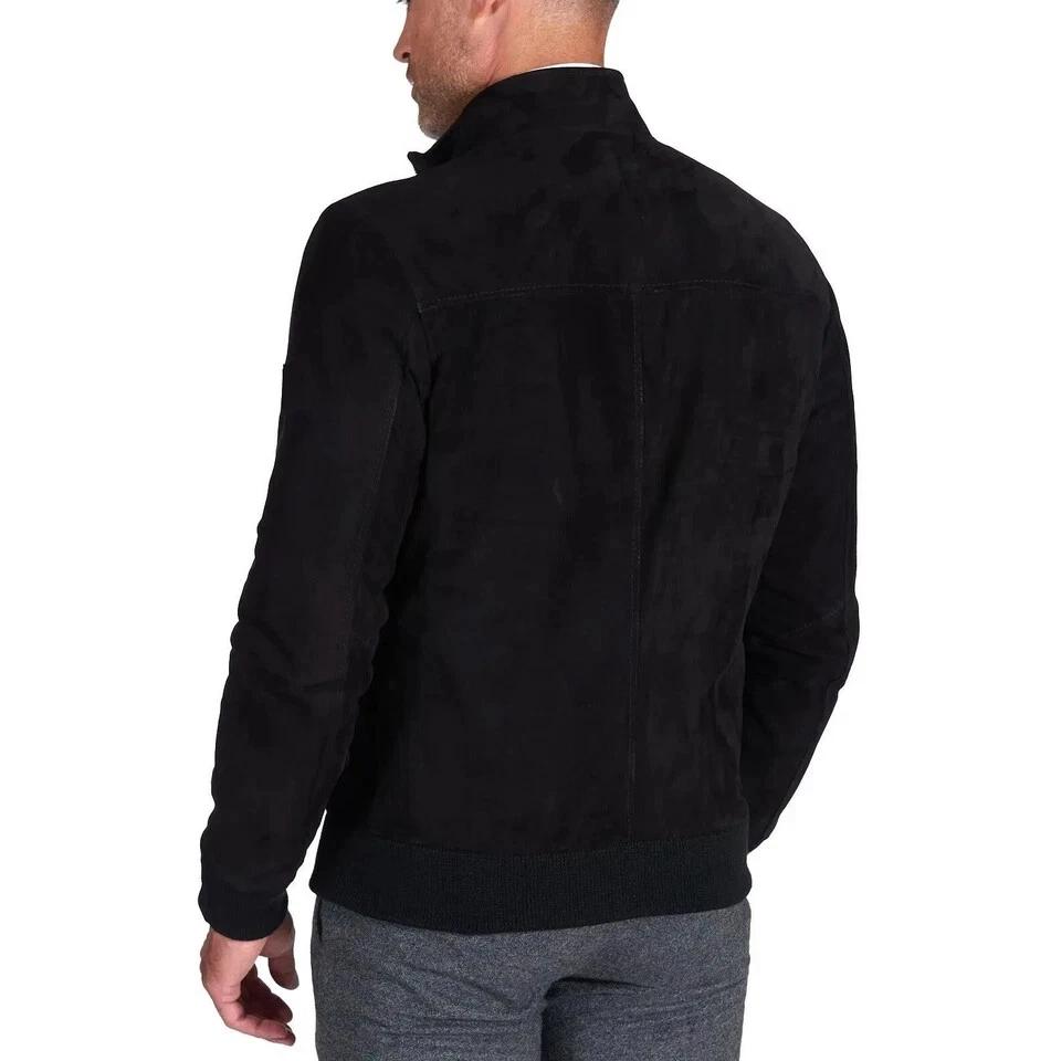 Handmade Genuine Men's Suede Jacket Black Bomber Leather Pure Lambskin Stylish