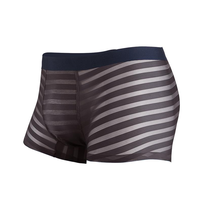 Men's Ice Silk Breathable Boxer Briefs: Antibacterial, Lightweight, Striped Summer Underwear.