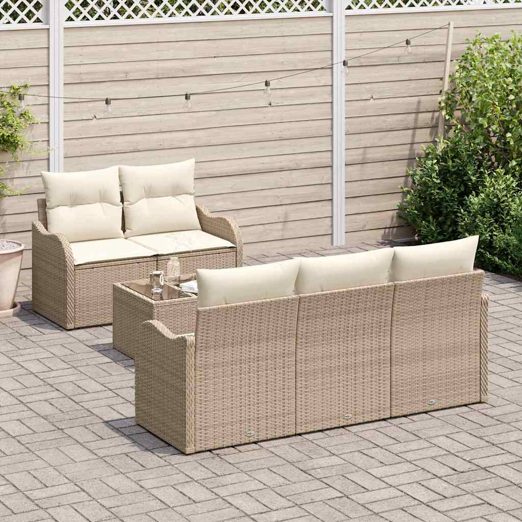 Garden Sofa Set with Cushions and Storage 6 Pcs Beige and Cream
