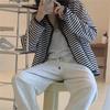 Retro Lazy Style Black White Stripe Knit Cardigan Women Loose Sweater Coat Spring Autumn